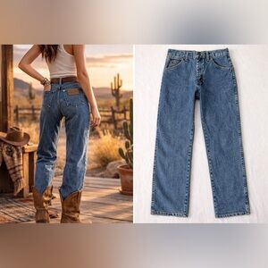 Wrangler Vintage Denim High Rise Straight Leg Jeans Western 16 Reg 24x30 Fit